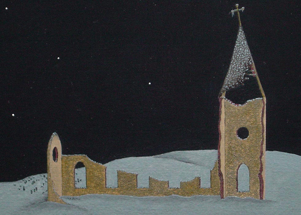 detail of graveyard and ruined church