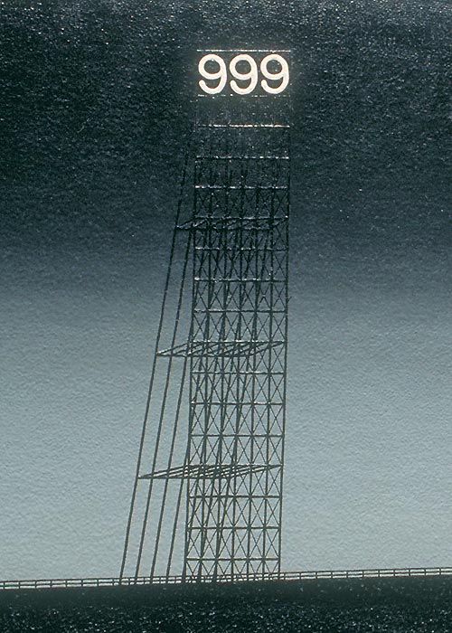 Detail of a lonely highway painting, focusing on the tower