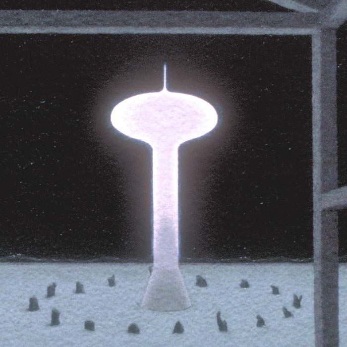 Detail of glowing tower with stone circle