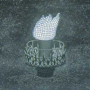 View of a darkened landscape-- detail of the original torch of the Statue of Liberty
