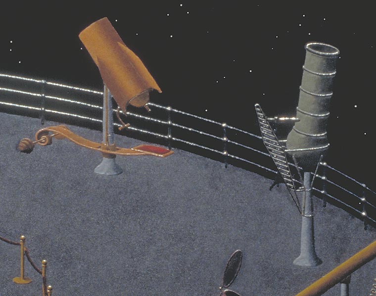 Detail of orange and green telescopes