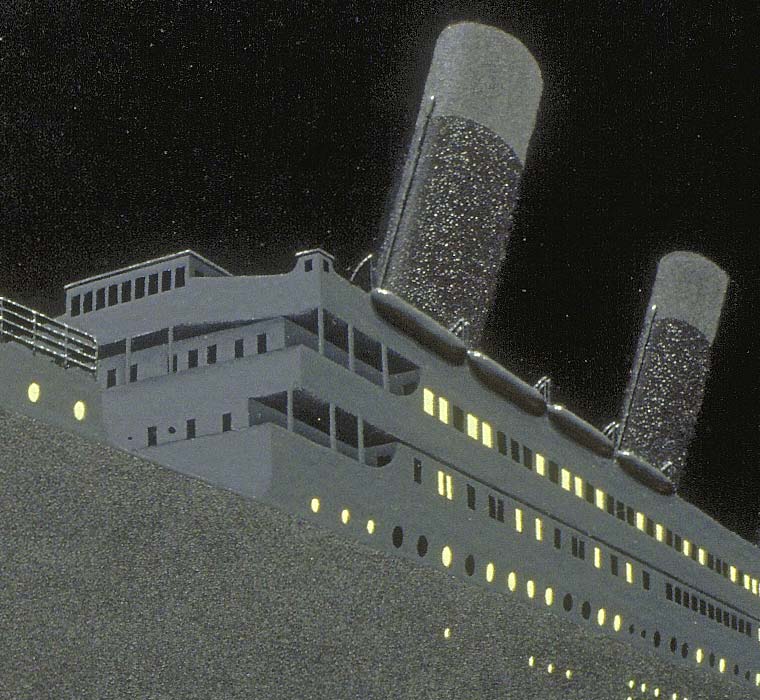 Detail of bridge, stacks, and boats