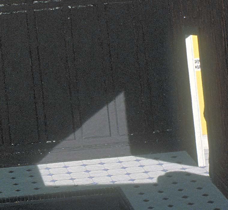 Detail of the swimming pool of the Titanic, showing the doorway and lit area