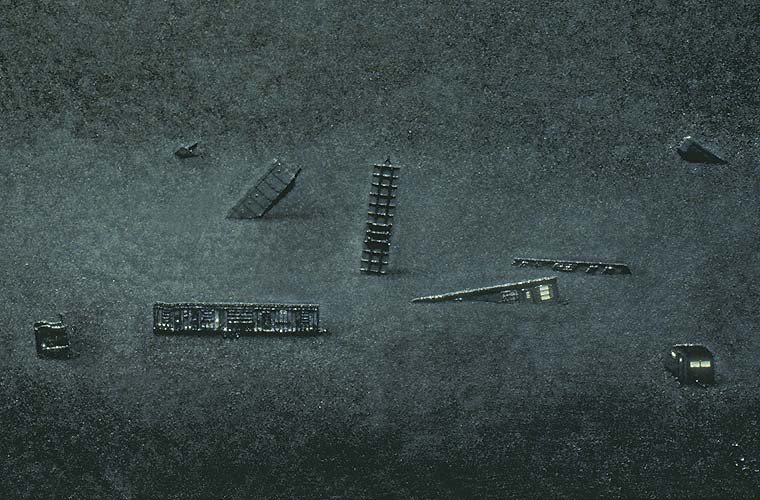 Detail of a search for earthworms by vibration of a implanted shovel, here focusing on the rising mobile homes, or trailers