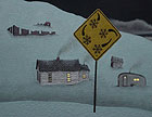 detail of sign and snowscape center